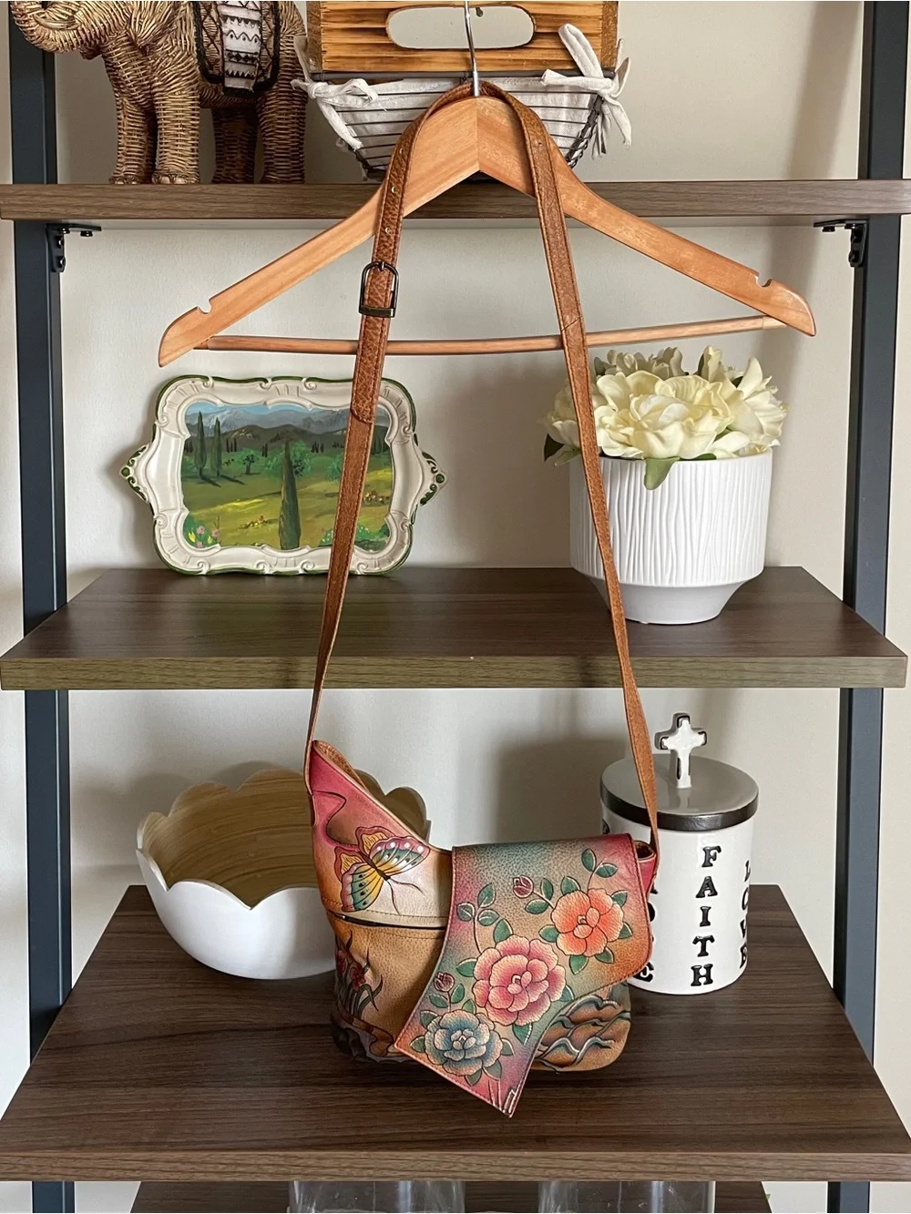 Anuschka Hand-Painted Floral & Butterfly Shoulder Bag